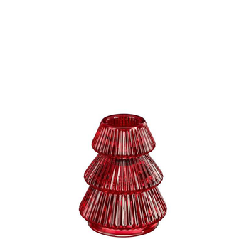 Visuel 1 du produit Bougeoir en verre rouge forme arbre de Noël - Ø 6,5 x H 8 cm