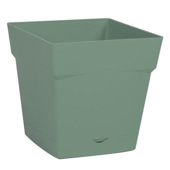 Visuel 1 du produit Pot carré vert laurier avec soucoupe clipsée Eda - 17,4 x 17,4 x 17 cm