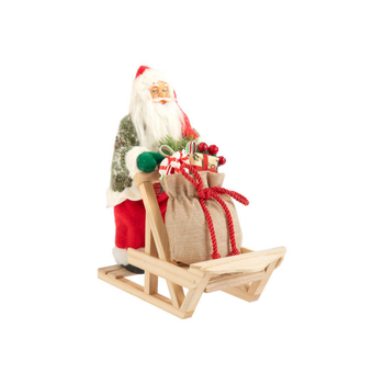 Visuel 1 du produit Père Noël sur traineau avec habit vert et rouge - 30 cm