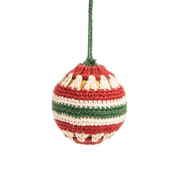 Visuel 1 du produit Boule en acier et tricot coton à lignes vert, rouge et blanc - 7 x 8 cm