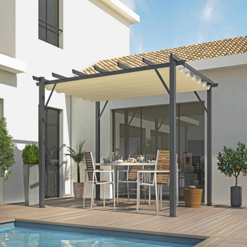 Visuel 1 du produit Pergola avec toile d'ombrage coloris beige en aluminium - 4 x 3 m