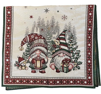 Visuel 1 du produit Chemin de table blanc en PE/coton à motifs verts et rouges Lutins - 50 x 150 cm