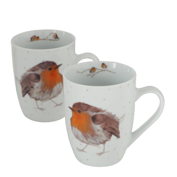 Visuel 1 du produit Mug blanc à motif rouge gorge en céramique Robin - Ø 8 x 11 cm