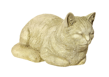 Visuel 1 du produit Statue décorative chat qui ronronne ton vieilli coloris beige en pierre reconstituée