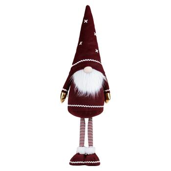 Visuel 1 du produit Peluche décorative de Noël gnome debout avec moufles or en polyester coloris bordeaux - grand modèle H 90 cm