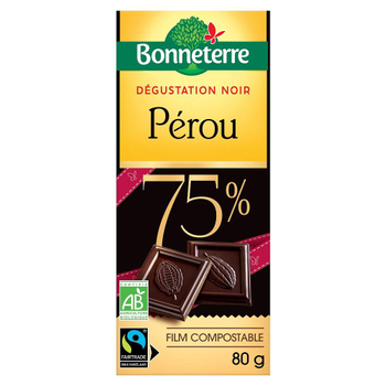 Visuel 1 du produit Chocolat noir sélection Pérou 75% Bonneterre bio 80 g