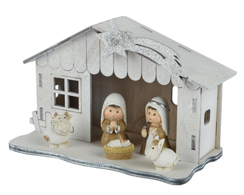 Visuel 1 du produit Crèche en bois enfantine à 5 personnages - 8 x 16 x 10 cm