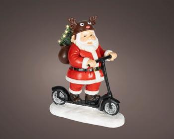 Visuel 1 du produit Père Noël sur trottinette à LED à poser en polyrésine rouge - 11 x 20 x 25 cm