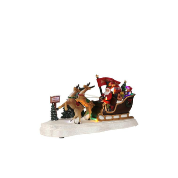 Visuel 1 du produit Statuette miniature lumineuse père Noël et traîneau en polyrésine Edelman - 36 x 14 x 16
