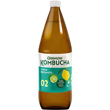 Visuel 1 du produit Kombucha non pasteurisé citron bergamote bio en bouteille de verre Germline - 1 litre