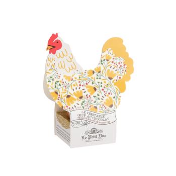 Visuel 1 du produit Véritable œuf coquille au chocolat praliné avec éclats de noisettes dans étui forme poule Le Petit Duc - 50 g