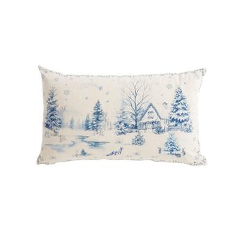 Visuel 1 du produit Coussin en coton blanc avec paysage hivernal bleu Holidays - 50 x 35 cm