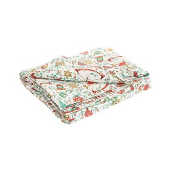 Visuel 1 du produit Nappe blanche en PE/coton motifs rouges et verts Guirlande - 150 x 250 cm