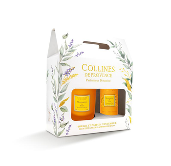 Visuel 1 du produit Coffret bougie et parfum intérieur senteur mandarine yuzu Collines de Provence - 180 g + 100 ml