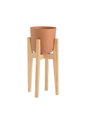 Visuel 1 du produit Porte-plante coloris naturel terracotta sur haut pied en frêne et métal petit modèle - Ø 25 x 51 cm