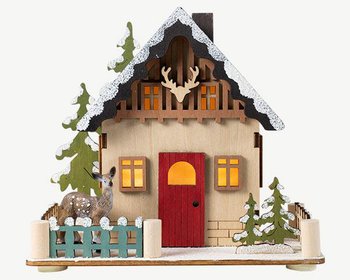 Visuel 1 du produit Scénette chalet en bois coloré à 2 LED blanc chaud sur piles - 15 x 9 x 13 cm