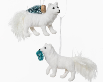 Visuel 1 du produit Renard blanc en polystyrène flocké à suspendre - 10 x 3,5 x 7 cm