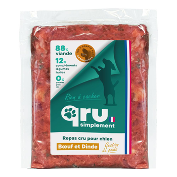 Visuel 1 du produit Aliment cru pour chien repas haché bœuf et dinde Qru Simplement congelé - 900 g