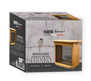 Visuel 1 du produit Mangeoire pour oiseaux du ciel en bambou et métal coloris marron Hamiform Finnko - 15,6 x 8,7 x 14,3 cm