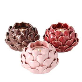 Visuel 1 du produit Bougeoir chauffe-plat en poterie forme fleur Maleva - Ø 14 x H 9 cm