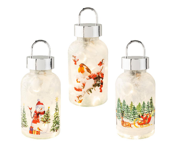 Visuel 1 du produit Lampe de table en verre avec décor de Noël rouge et vert à micro LED blanc chaud  - Ø 10 x H 23,15 cm