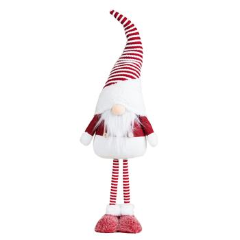 Visuel 1 du produit Peluche décorative de Noël gnome debout bonnet rayé en polyester coloris rouge et blanc - grand modèle H 90 cm