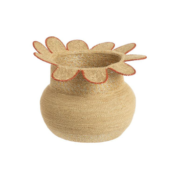 Visuel 1 du produit Panière ronde en osier naturel avec décor fleur bordé de rouge - Ø 32 x H 25 cm