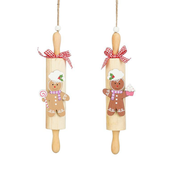 Visuel 1 du produit Suspension pain d’épice sur rouleau à pâtisserie en bois FSC - 21 x 5 x 4 cm