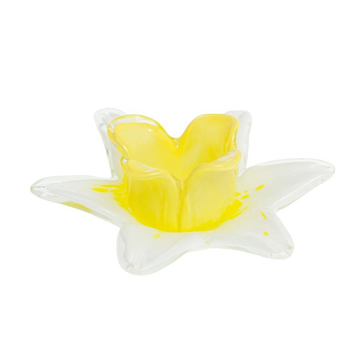 Visuel 1 du produit Photophore sulfure en verre blanc et jaune forme jonquille - 11 x 7 x 5 cm