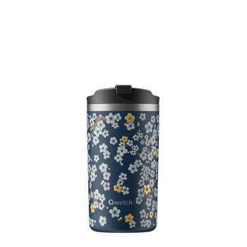 Visuel 1 du produit Travel mug isotherme en inox à motifs fleurs bleu nuit Qwetch - 350 ml