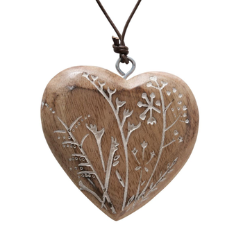 Visuel 1 du produit Pendentif décoratif cœur Fjona coloris marron en bois de manguier - 7 x 2 x 7 cm