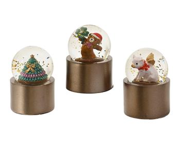 Visuel 1 du produit Mini boule à neige porte-bonheur en verre sur socle en polyrésine marron métallisé - Ø 3,5 x H 6 cm