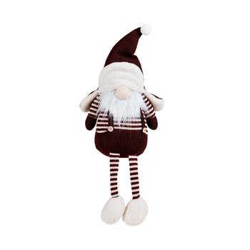 Visuel 1 du produit Peluche décorative de Noël gnome chapka jambes flexibles en polyester coloris rouge et blanc - H 66 cm
