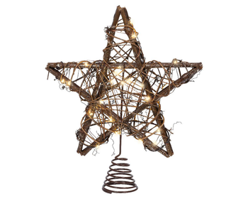 Visuel 1 du produit Cimier forme étoile en rotin naturel à micro LED blanc chaud  - 6 x 25 x 30 cm
