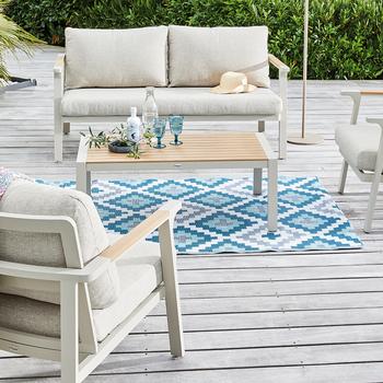 Visuel 1 du produit Tapis d'extérieur en polypropylène recyclé bleu Piscine - 150 x 90 cm