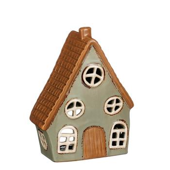 Visuel 1 du produit Photophore forme maison en grès gris - 14 x 8,5 x 18,5 cm