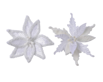 Visuel 1 du produit Poinsettia blanc sur clip en polyester et fausse fourrure - Ø 30 x H 4 cm
