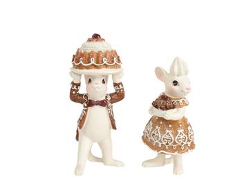 Visuel 1 du produit Souris pâtissière à poser en polyrésine blanche et beige - 5,4 x 11,4 cm