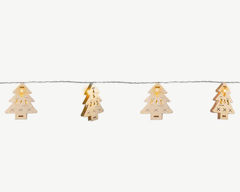 Visuel 1 du produit Guirlande lumineuse avec sapins en bois à 10 LED ambre et câble argent sur piles - 1,80 m