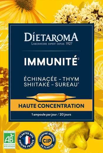 Visuel 1 du produit Complément alimentaire échinacée, thym, shiitake CIP bio Dietaroma immunité - 20 ampoules x 10 ml