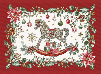 Visuel 1 du produit Set de table rouge et blanc en PE/coton à motif cheval à bascule Séraphin - 35 x 50 cm