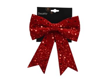 Visuel 1 du produit Nœud à paillettes en polyester bordeaux - 20 x 24 cm