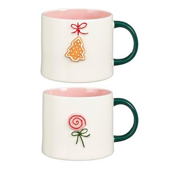 Visuel 1 du produit Mug en grès blanc intérieur rose à motif - Ø 10 x H 10 cm