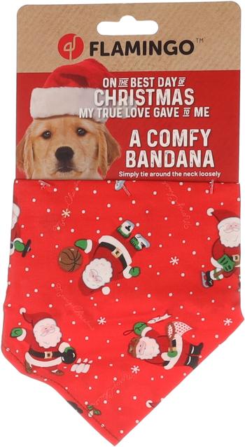 Visuel 1 du produit Bandana de Noël pour chien coloris rouge motif Père Noël Flamingo - 60 x 31 cm