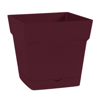 Visuel 1 du produit Pot carré en polypropylène rouge Bourgogne avec soucoupe clipsée Eda Toscane 3 L - 17,4 x 17,4 cm