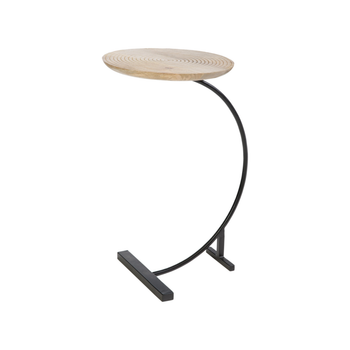 Visuel 1 du produit Table basse en bois de manguier déportée sur pied en métal noir grand modèle - 68 x 40 x 50 cm