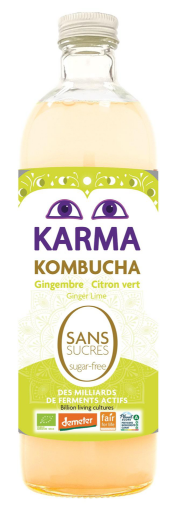 Visuel 1 du produit Karma kombucha au gingembre et citron vert sans sucre bio en bouteille de verre Karma - 75 cl