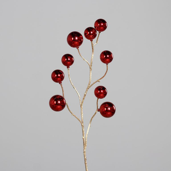 Visuel 1 du produit Branche décorative avec 9 boules de Noël rouges - 81 cm