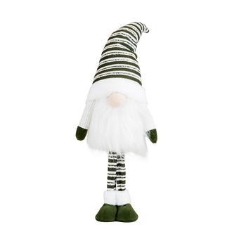 Visuel 1 du produit Peluche décorative de Noël gnome debout bonnet rayé en polyester coloris vert et blanc - grand modèle H 90 cm