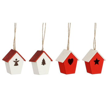 Visuel 1 du produit Décoration à suspendre maison en bois blanche et rouge– 6,5 x 7 x 4 cm